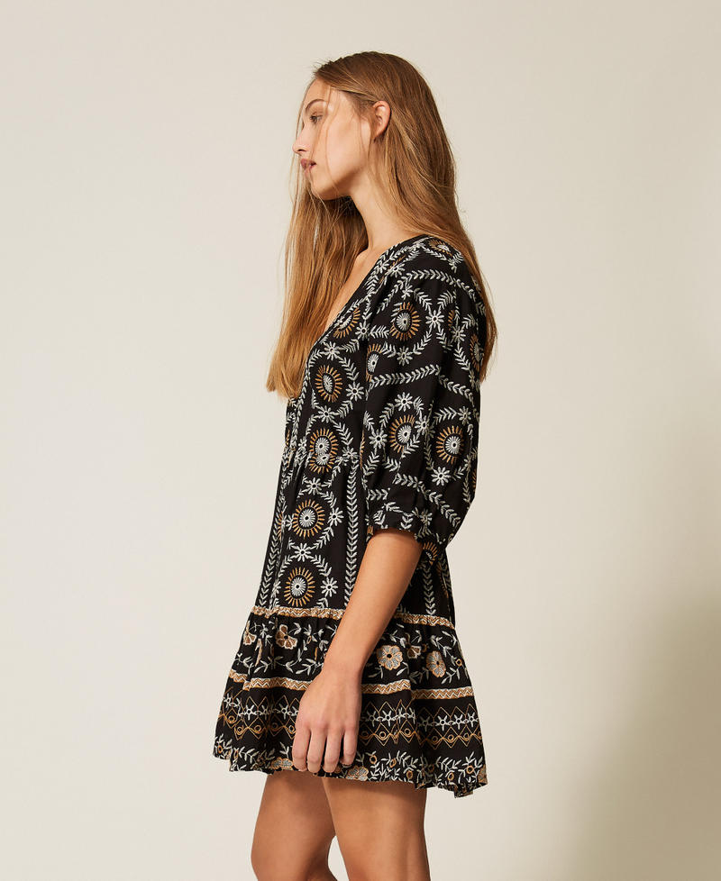 Robe courte en mousseline avec broderie anglaise Multicolore Noir/Blanc Cass&eacute;/Marron &laquo;&nbsp;Hazelnut&nbsp;&raquo; Femme 261LB2TGG_13324_02