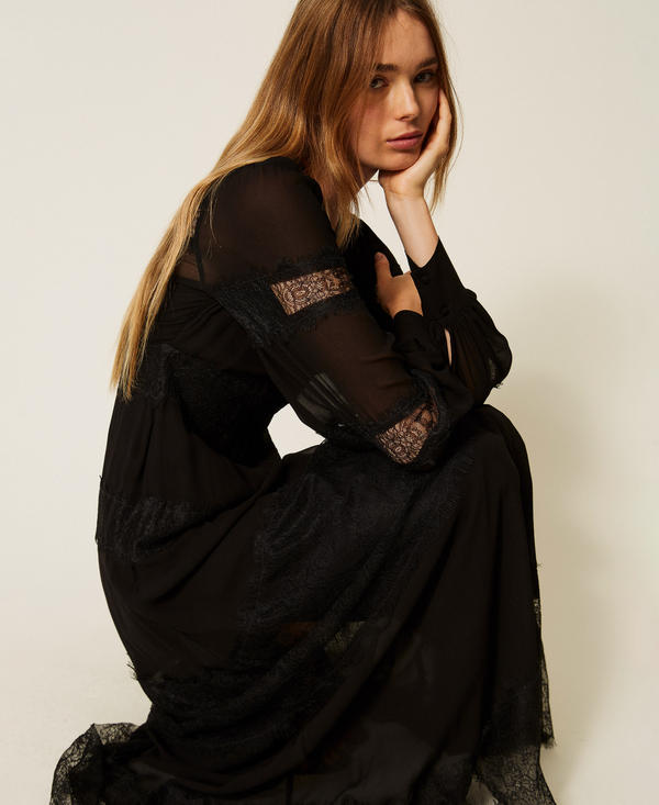 Maxikleid aus Georgette und Spitze