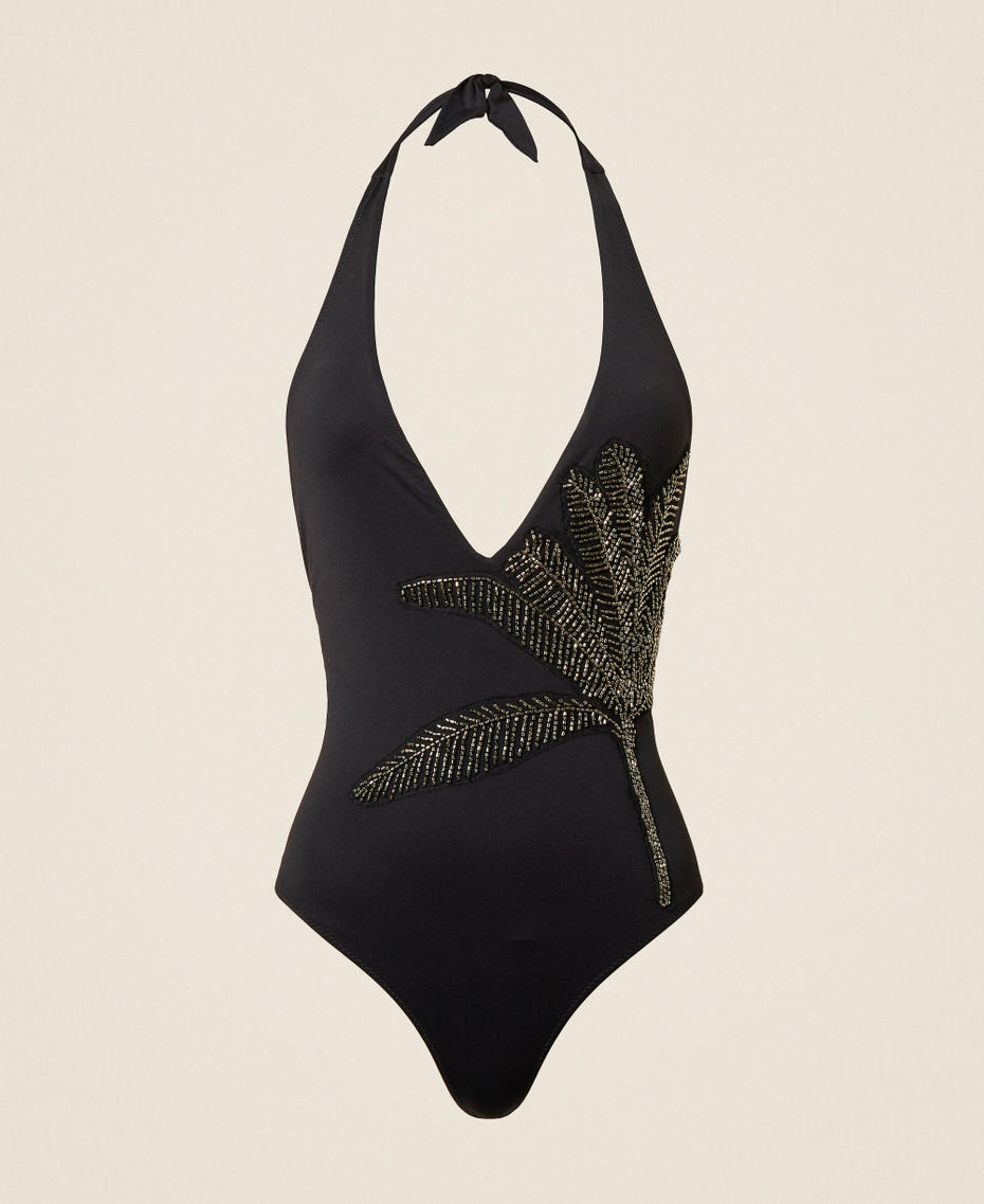 Badeanzug mit aufgesticktem Patch Zweifarbig Schwarz / "Antracit" Grau Frau 261LMMF00_05294_S0