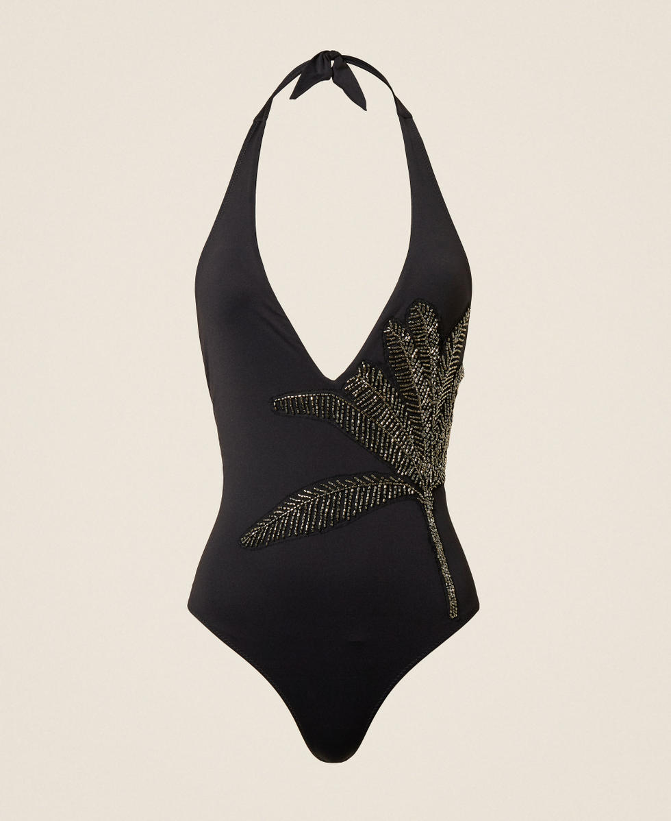 Costume intero con patch ricamato Bicolor Nero / Grigio "Antracite" Donna 261LMMF00_05294_S0