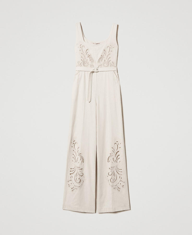 Linen blend jumpsuit with embroidery Mother Of Pearl Woman 251TP2163_00059_S0