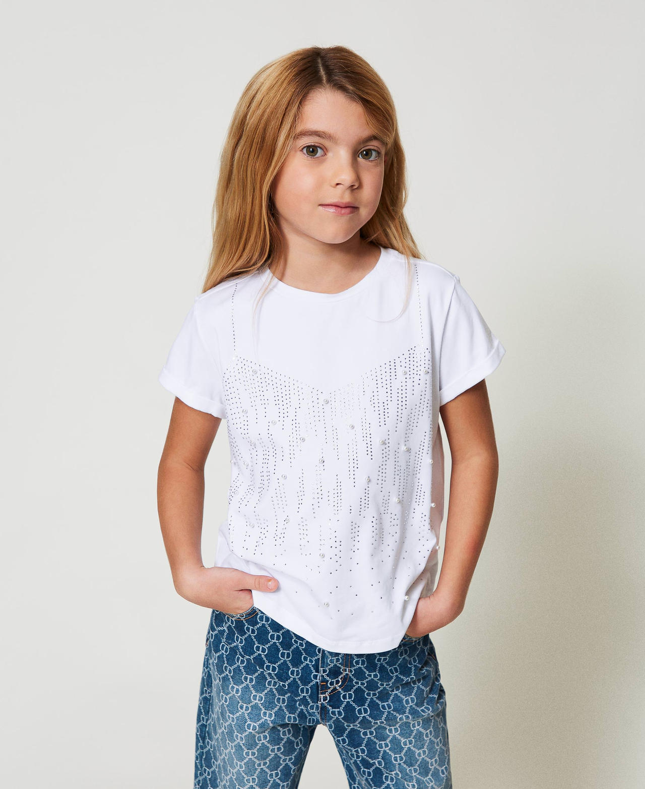 T-shirt avec strass et perles Blanc "Ice" Fille 251GJ2486_00808_01