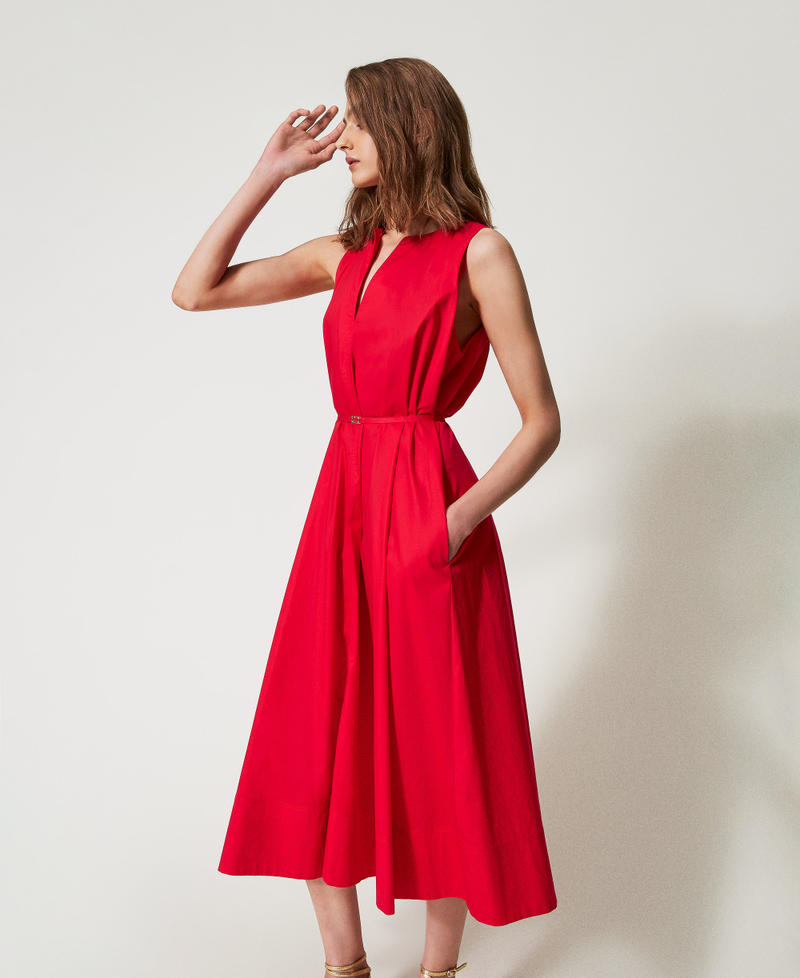 &Auml;rmelloses Maxikleid aus Popeline Hibiscus Red Frau 251TT2221_12365_02