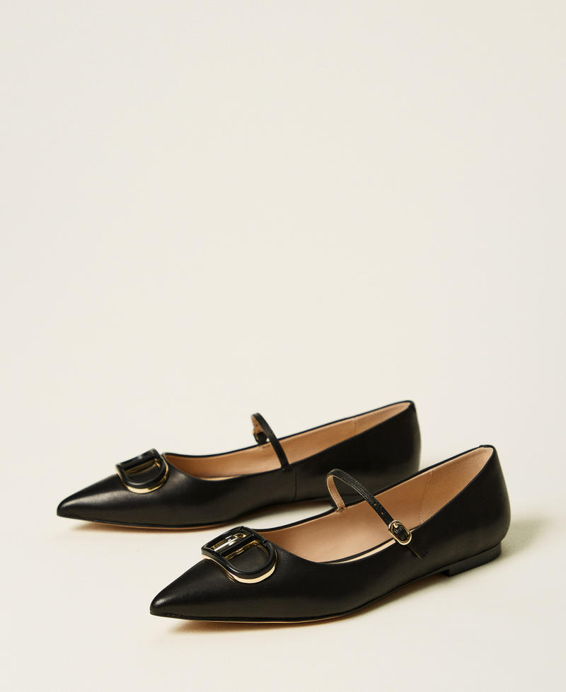 Ballerine in pelle con Oval T Nero Donna 251TCP064_00006_02
