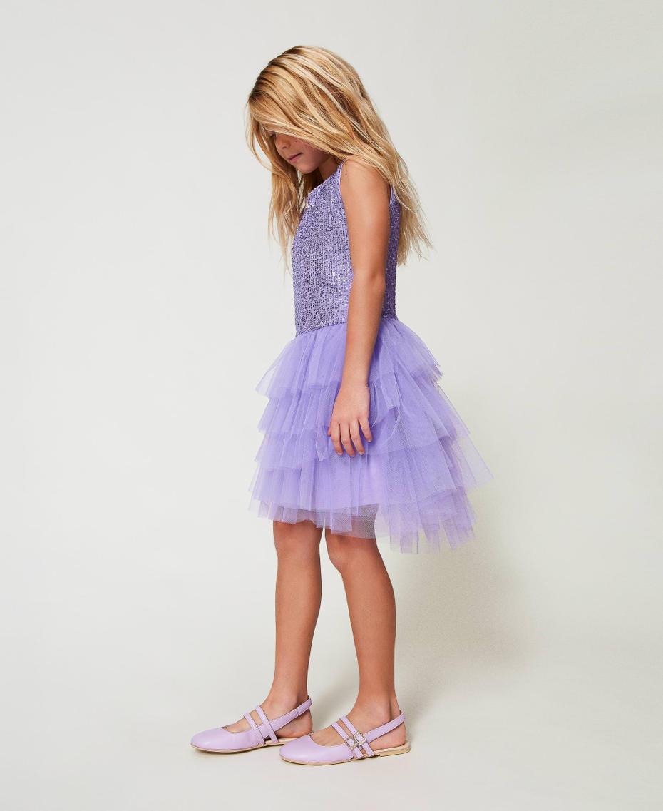 Slingback-Ballerina aus Leder Pastel Violet Mädchen 251GCJ028_11862_0T