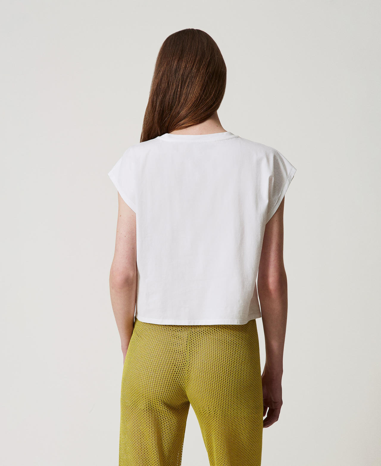 T-shirt con ricamo logo di perle Bianco Sugar Donna 251LM2TAA_00632_03