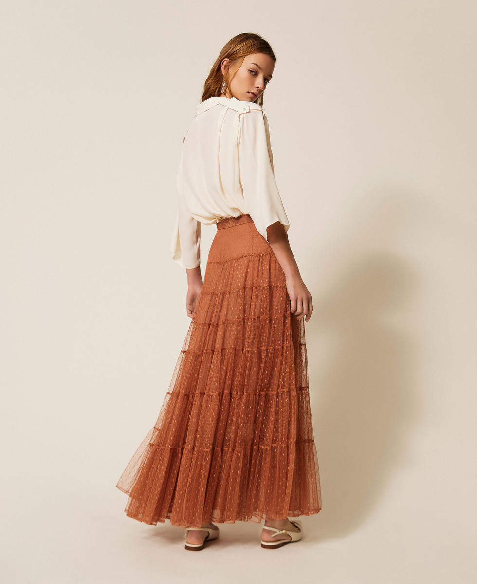 Jupe longue en tulle plumetis Marron &laquo;&nbsp;Mocha Mousse&nbsp;&raquo; Femme 261TP2773_13168_03