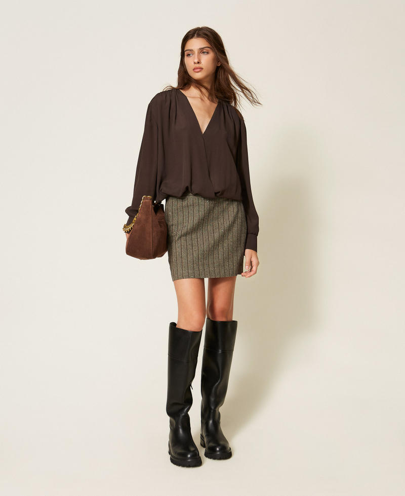 Cr&ecirc;pe de Chine dual-use blouse Deep Brown Woman 262TF2053_13611_01