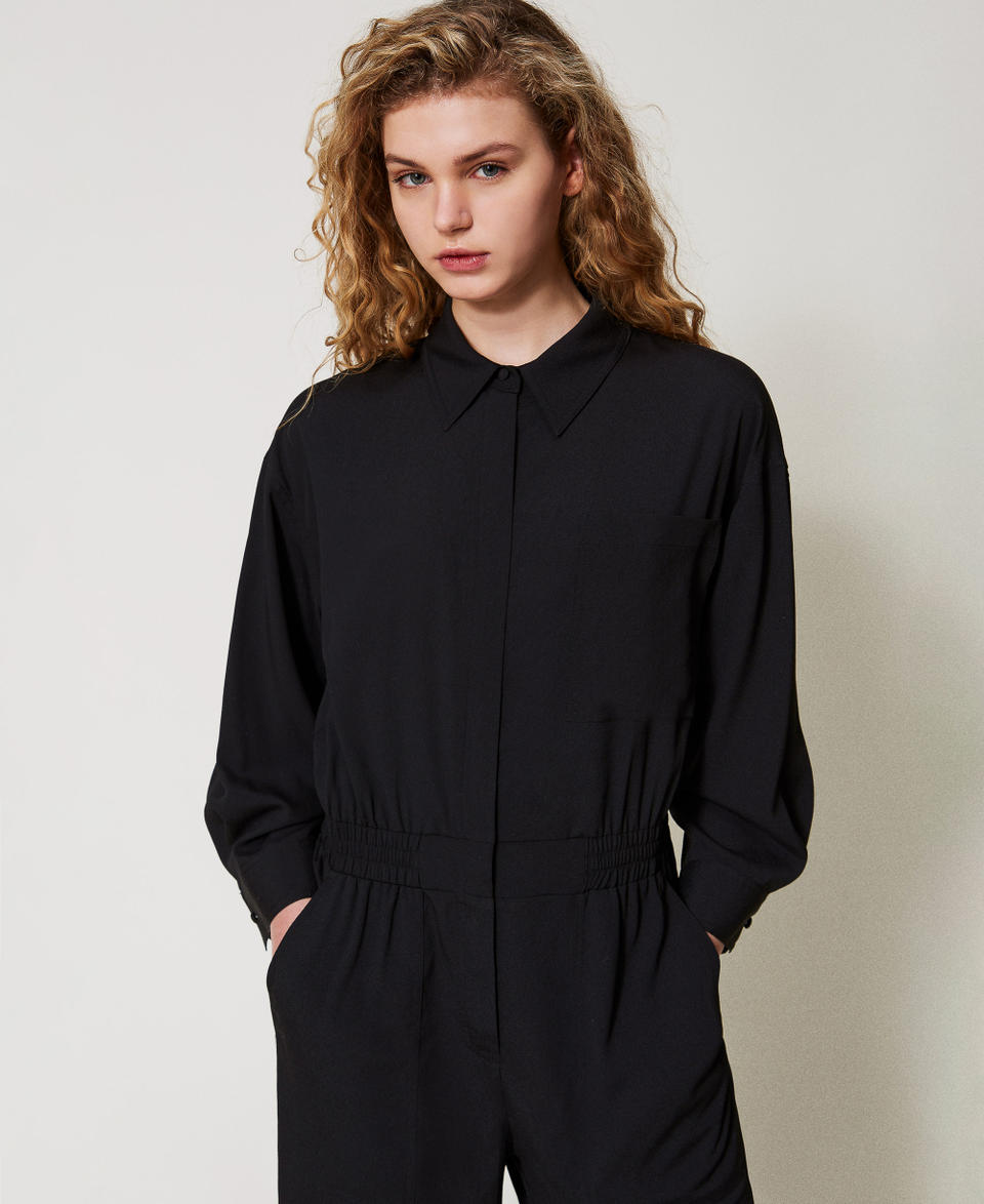 Crêpe de Chine jumpsuit with macramé Black Woman 251AP2242_00006_03