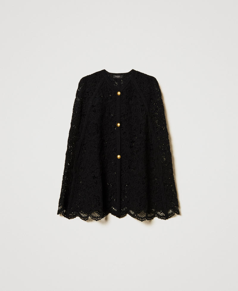 Cape « Ventotene » en maille crochet Noir Femme 251TS3023_00006_0S