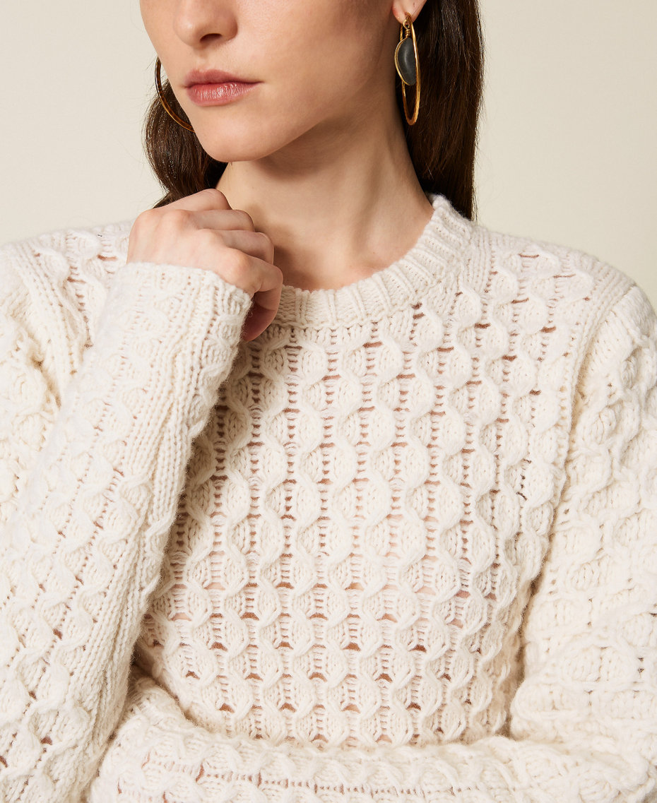 Wool and cashmere short knit dress White Snow Woman 252TS3160_00282_04