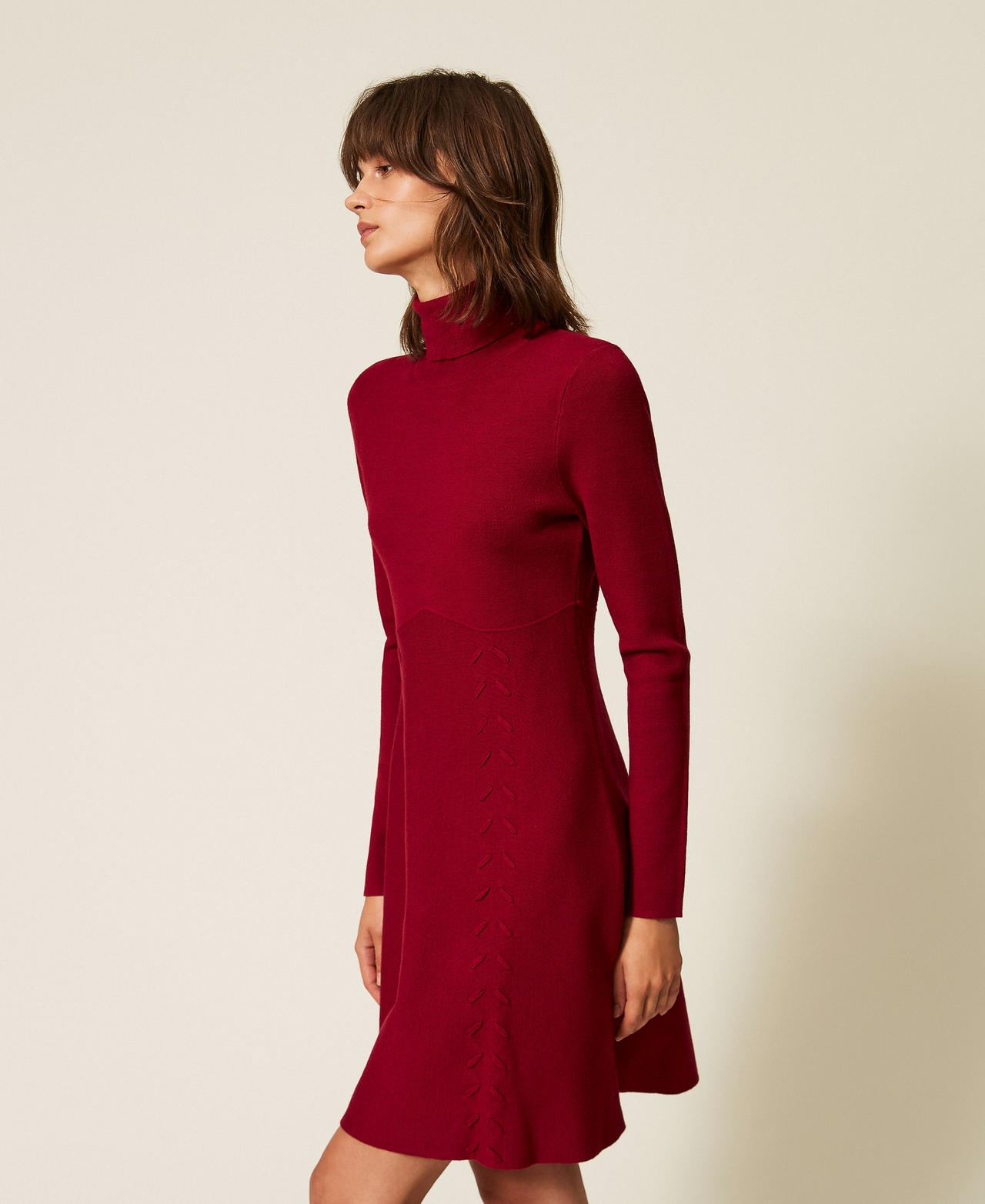 Actitude By Twinset Women's "Rhubarb" Red Short Knit Dress With Turtleneck