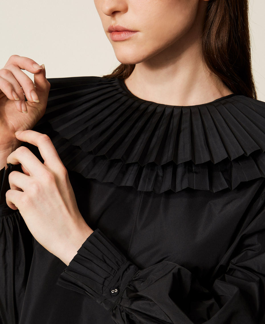 Taffeta shirt with flounces Black Woman 252TS2112_00006_04