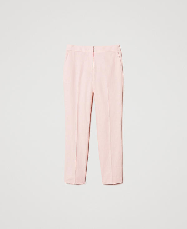 Low waist linen blend trousers