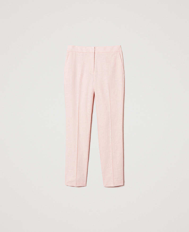 Low waist linen blend trousers Cupcake Pink Woman 251TP2168_00178_0S