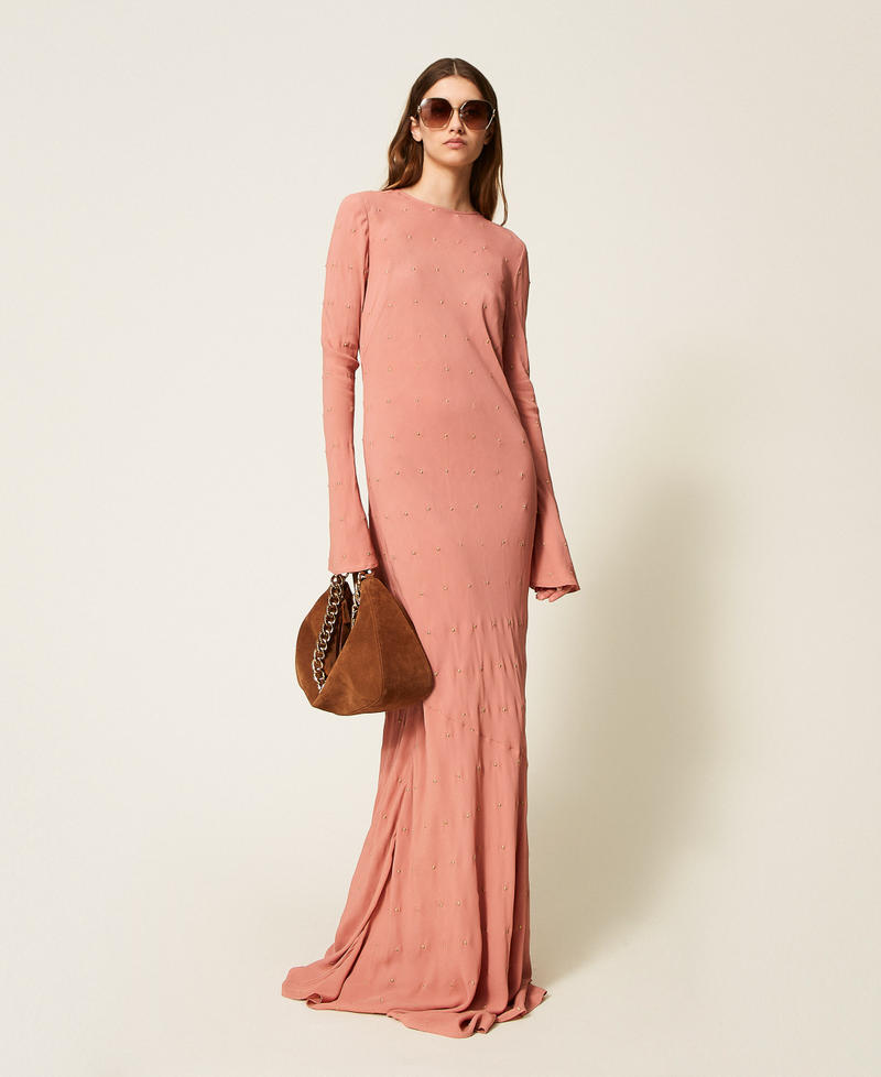 Long dress with lurex embroidery and deep neckline Rust Brown Woman 252TP2035_12608_01