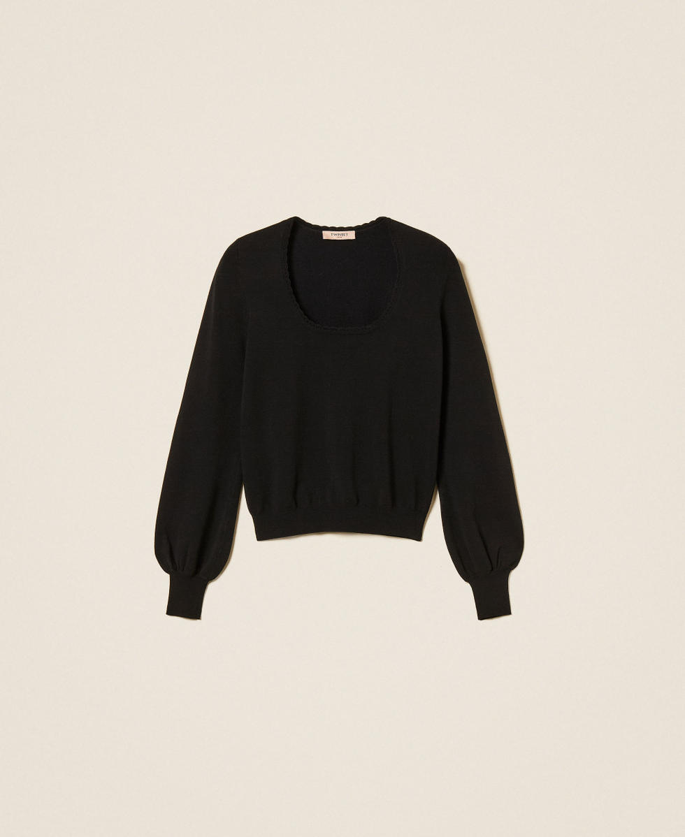 Pull ajust&eacute; avec d&eacute;tails au crochet Noir Femme 262TP3033_00006_S0