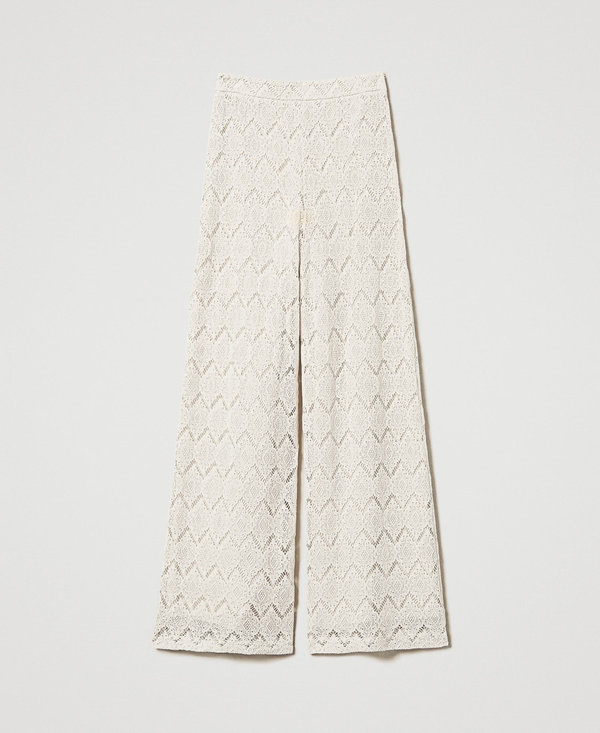 Pantaloni wide leg in pizzo macramè