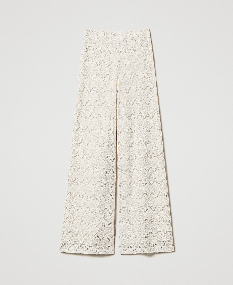 Macramé lace wide leg trousers Delicate Beige Woman 251TP2409_12140_0S