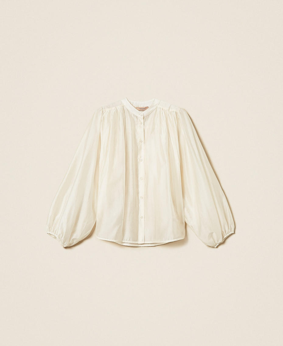 Hemdbluse aus Voile mit Kr&auml;uselung Wei&szlig; Schnee Frau 261TF2040_00282_S0
