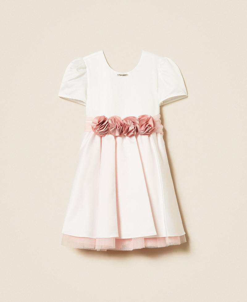 Abito corto baby in raso duchesse e tulle Bicolor Off White / Pink Dancer Bambina 261GB2102_13233_S0