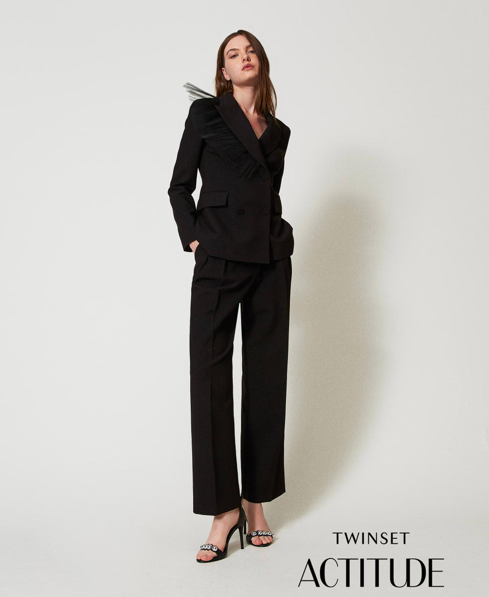 Pantalon palazzo avec plis Noir Femme 242AT2132_00006_01