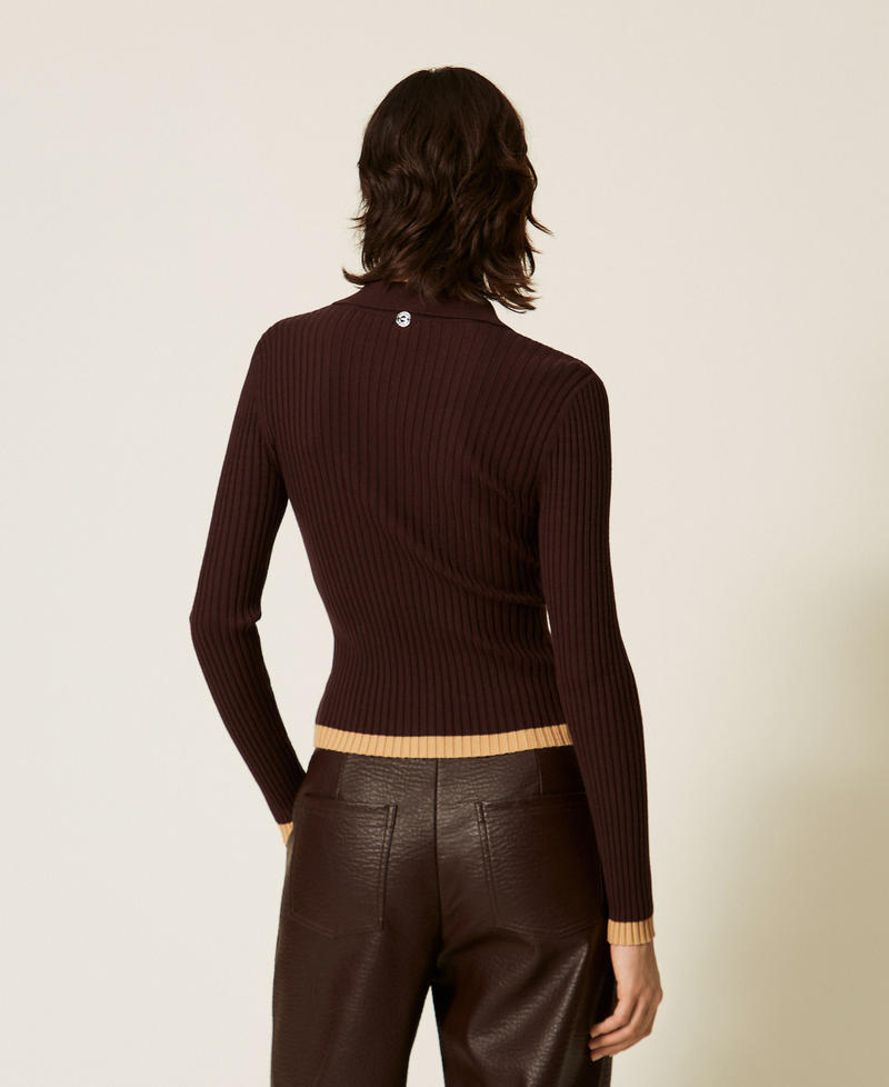 Pull polo c&ocirc;tel&eacute; Bicolore Marron Chocolate Plum/Marron "Iced Coffee" Femme 262AP3212_13760_03
