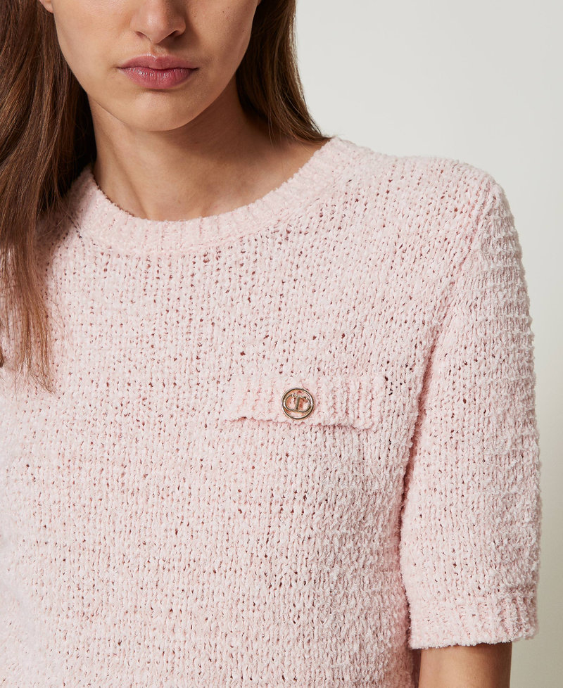 Cropped jumper with Oval T button Cupcake Pink Woman 251TP3440_00178_04