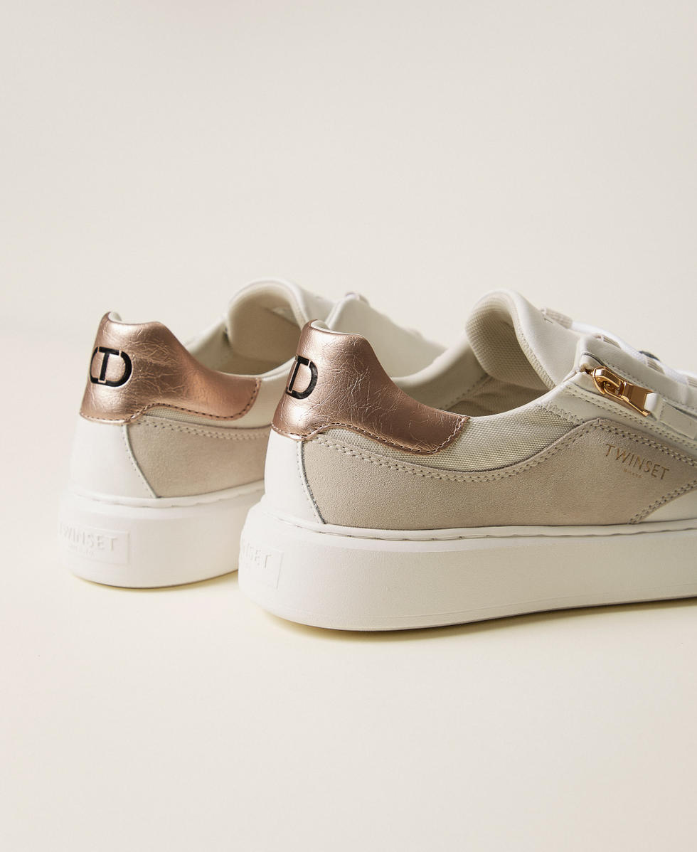 Colour block leather trainers Two tone Snow White/Platinum Woman 252TGT018_12881_03