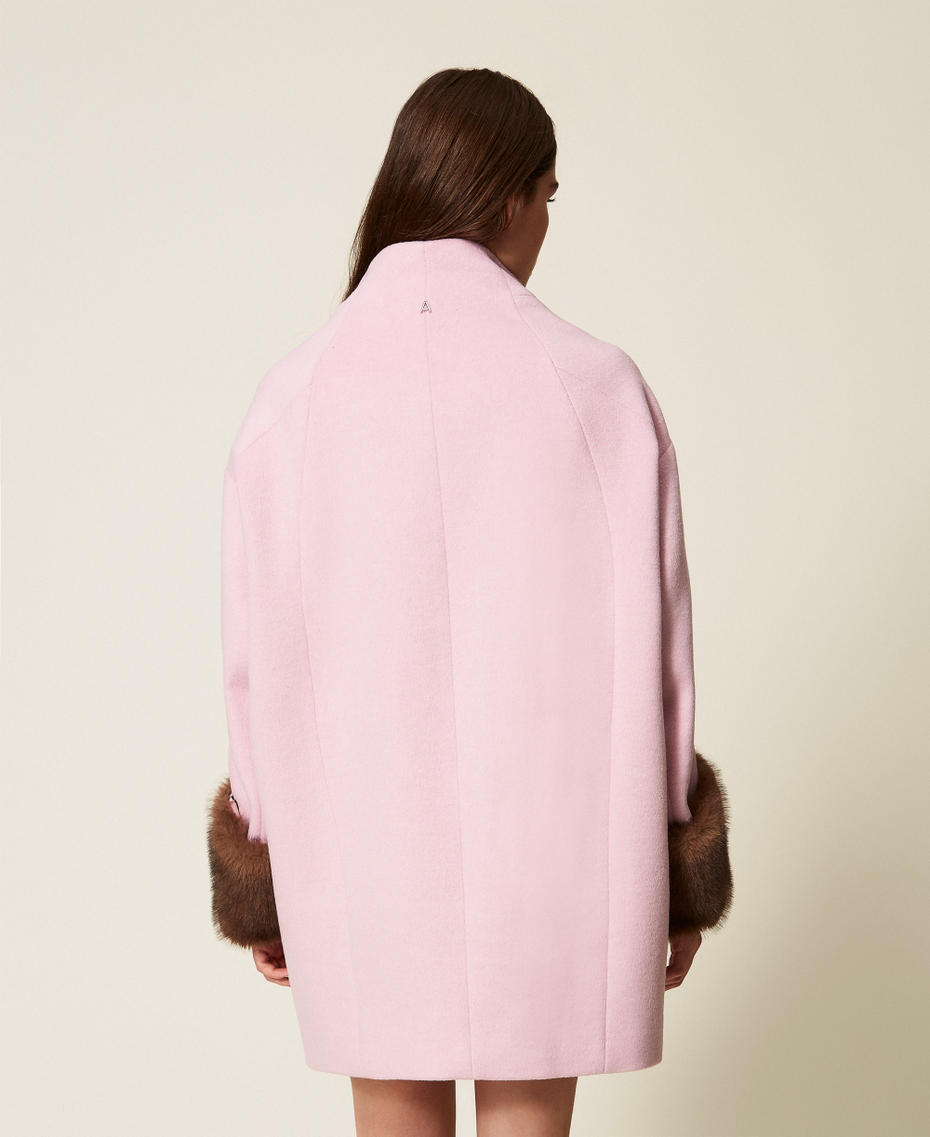 Velour wool cloth coat with faux fur Fairy Tales Pink Woman 252AT2241_12828_03