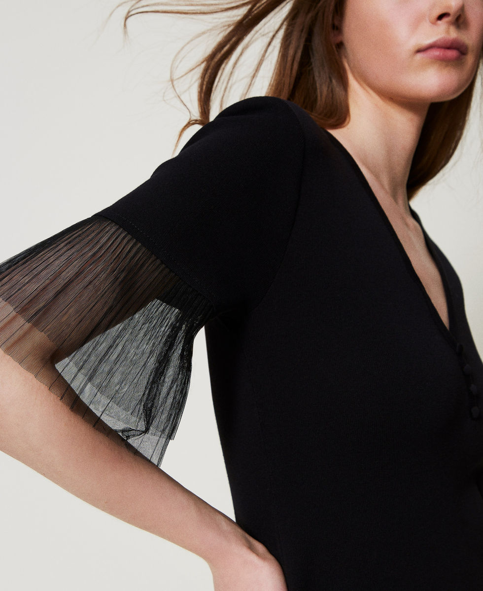 Short knit dress with tulle ruffles Black Woman 251LL3MBB_00006_04