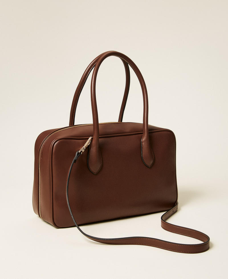 Large bowler bag with logo Black Chocolate Woman 252TD8061_11054_03