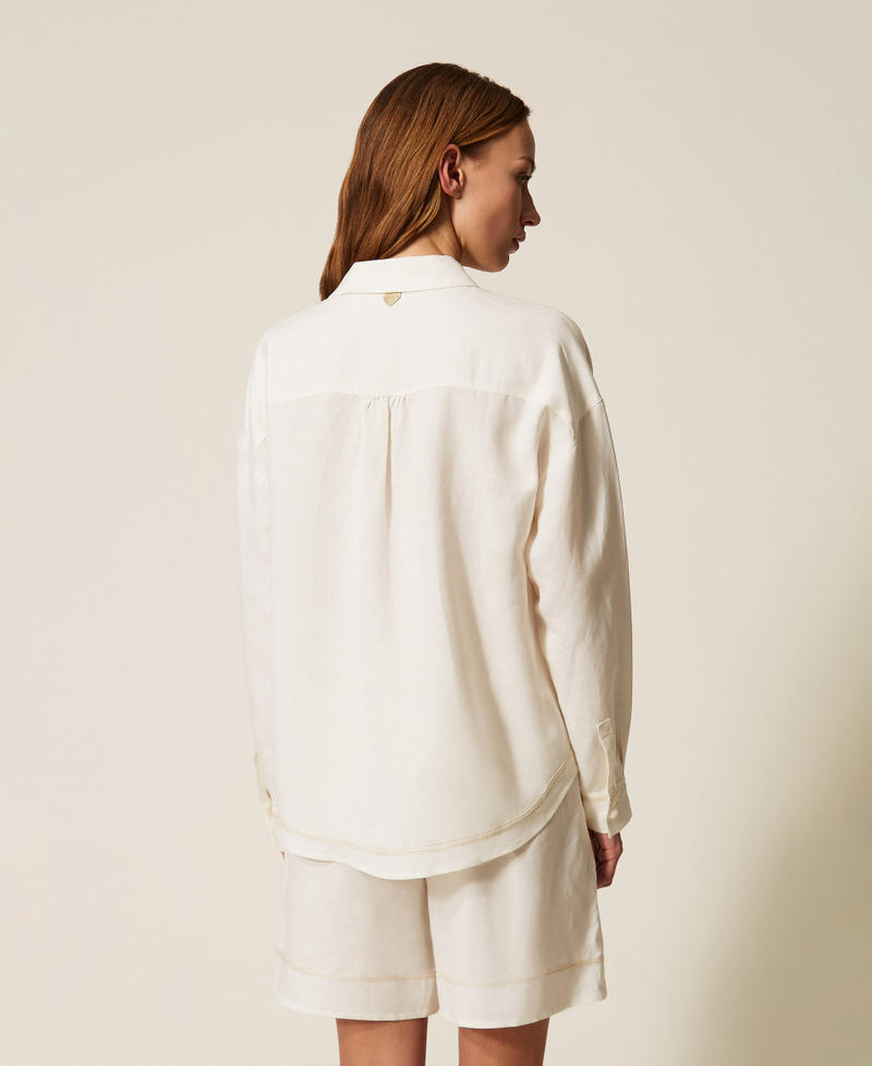 Linen blend shirt with embroidery Two-tone Vanilla White/Fog Woman 261LM2MAA_13584_03