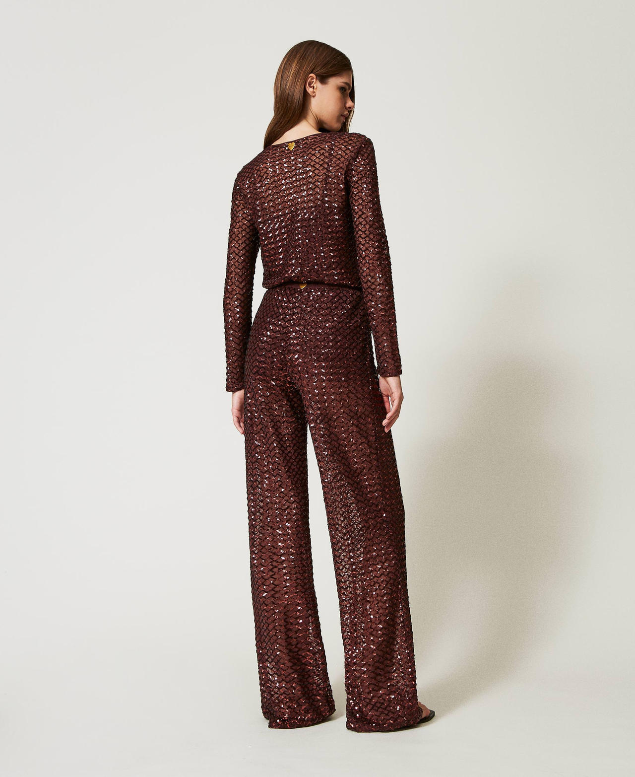 Tulle trousers with sequins Brown Stone Woman 251LB2QBB_12133_03