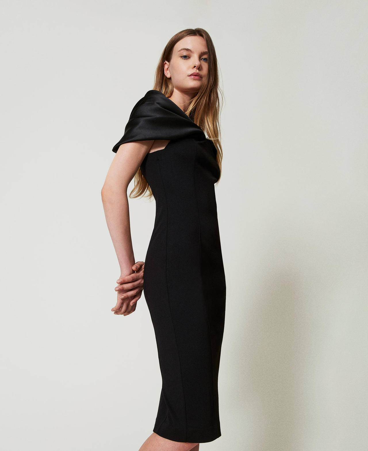 Midi dress with satin insert Black Woman 242AT2040_00006_02