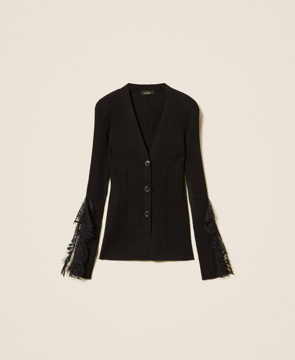 Fitted knit cardigan with lace