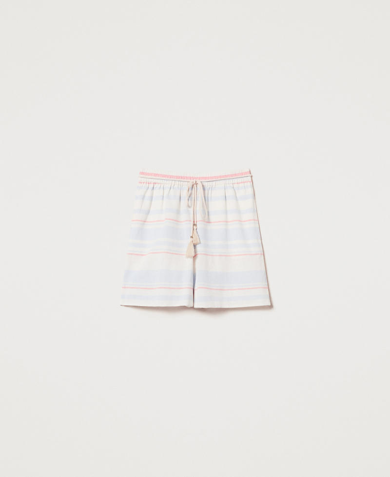 Linen-blend striped Bermuda shorts Sugar/Coral Sunset/Blue Topaz Stripes Woman 251LM2JBB_12378_S0