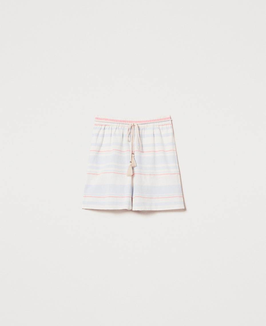 Linen-blend striped Bermuda shorts Sugar/Coral Sunset/Blue Topaz Stripes Woman 251LM2JBB_12378_S0