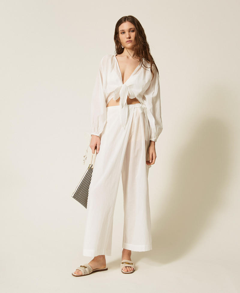 Muslin shirt with bow Off White Woman 261LM2RAA_00526_T0