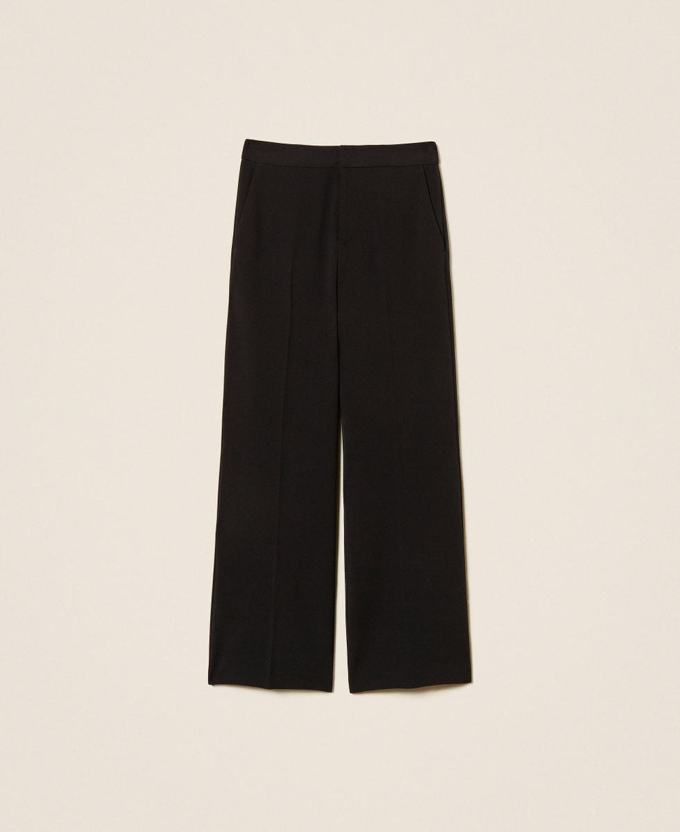 Gerade geschnittene Hose aus Cr&ecirc;pe Schwarz Frau 262TT2423_00006_S0