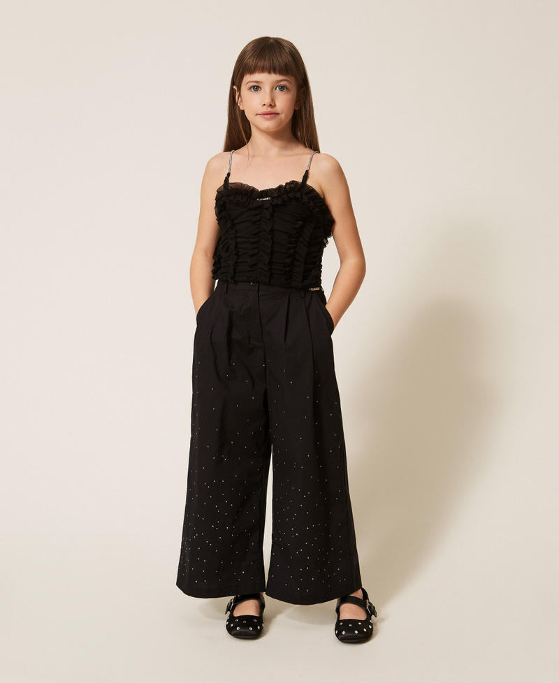 Top in tulle con volant Nero Bambina 261GJ2181_00006_T0
