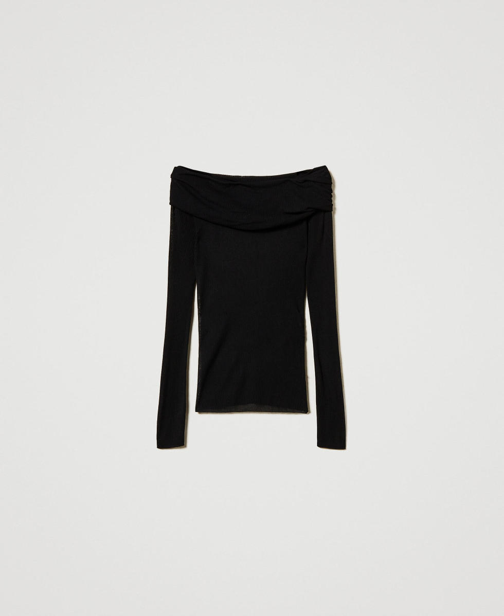 Pull &eacute;paules d&eacute;nud&eacute;es en viscose Noir Femme 242LL3SCC_00006_S0