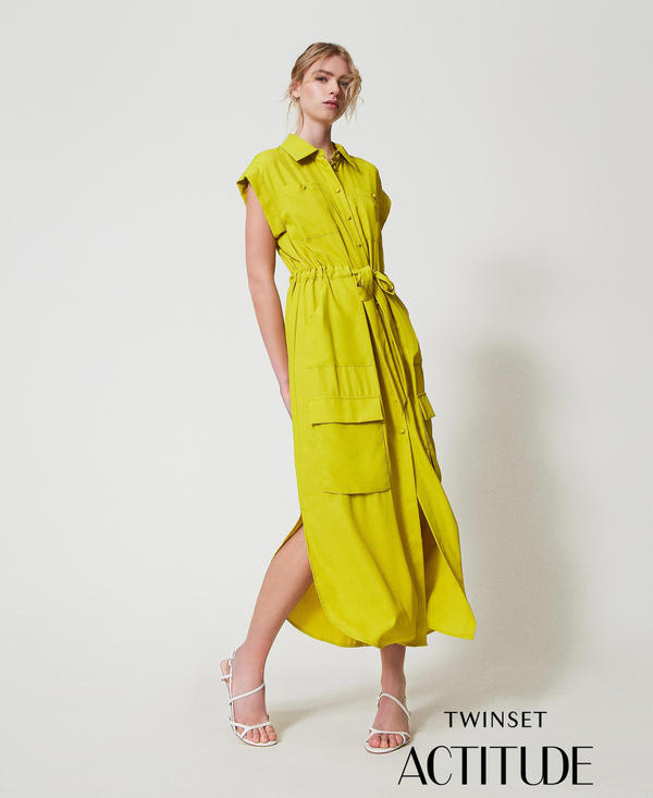 Long crêpe de Chine shirt dress