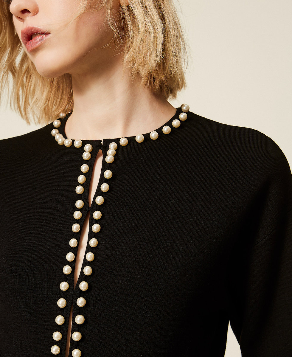 Cardigan with pearl embroidery Black Woman 261LL3CBB_00006_04