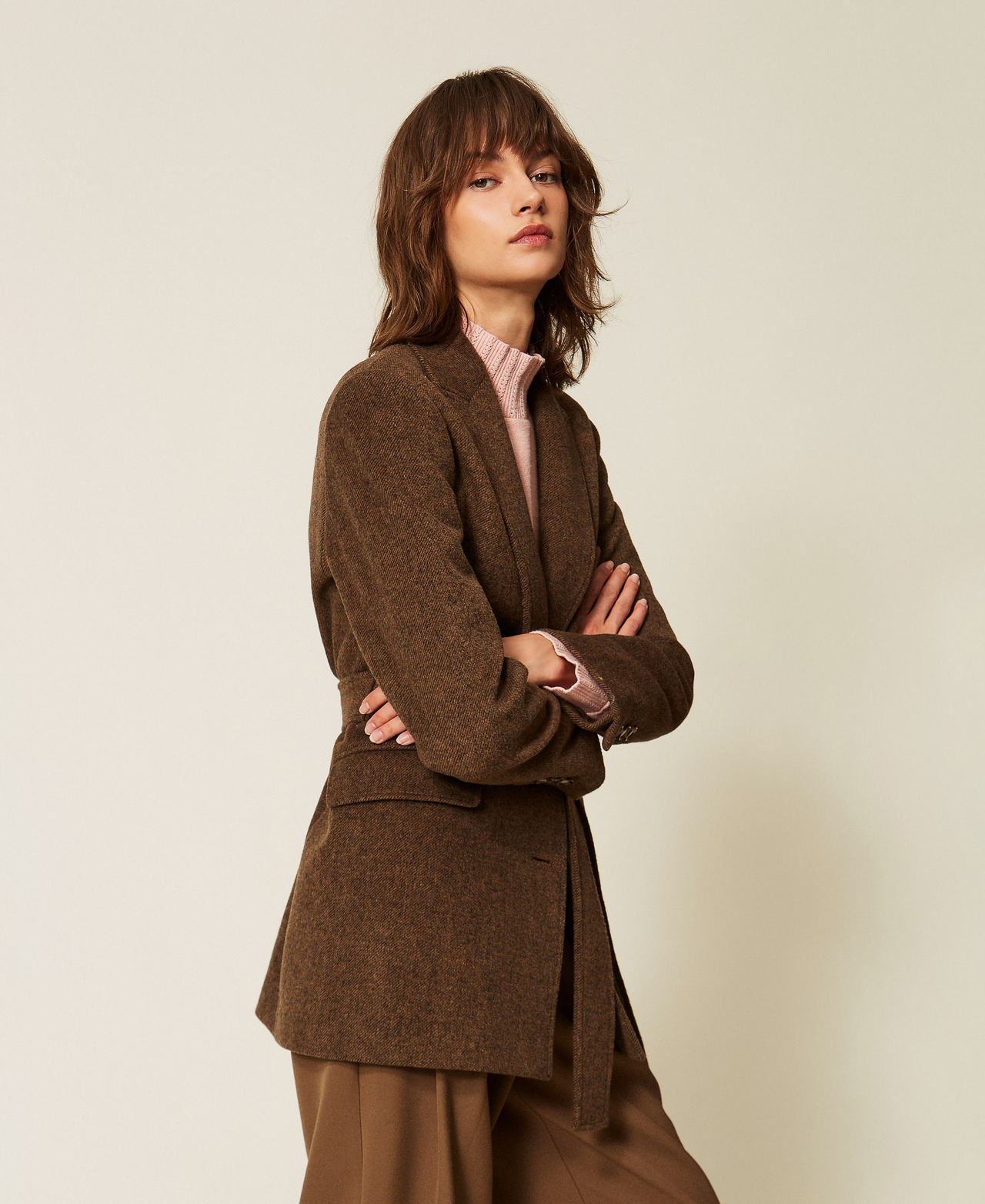 Blazer aus Velourstuch Mocha Melange Frau 262LI2DCC_13881_02
