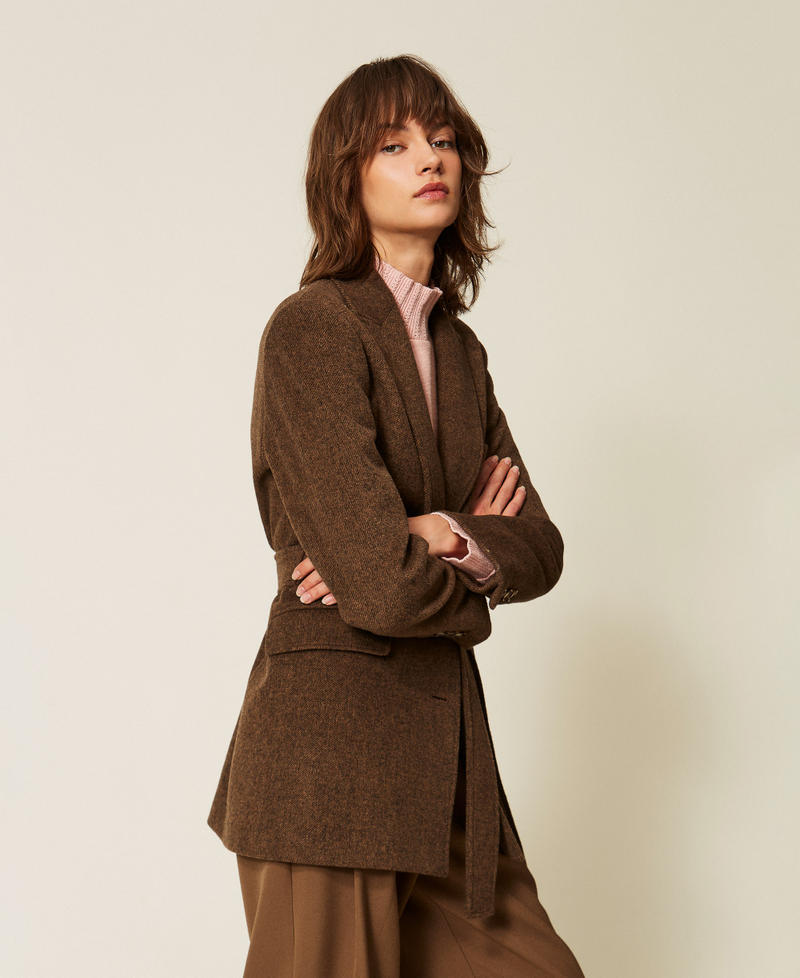 Blazer aus Velourstuch Mocha Melange Frau 262LI2DCC_13881_02