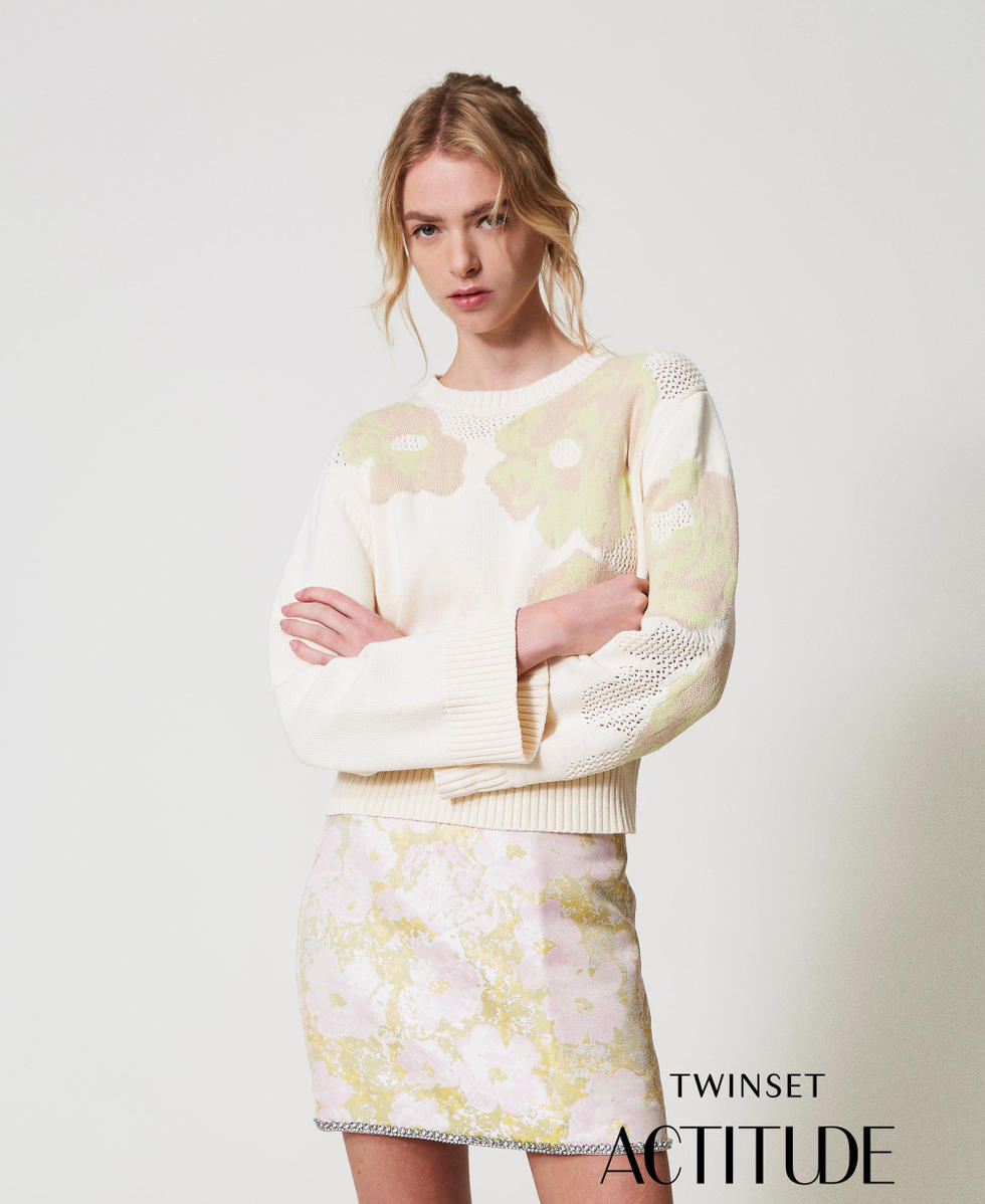 Jersey de jacquard con rosas Blanco Sugar Mujer 251AP3260_00632_PA