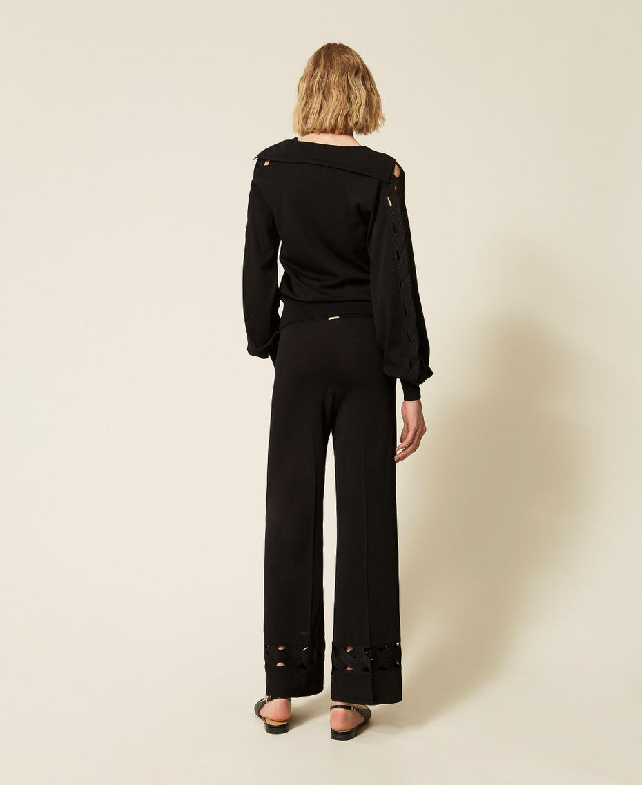 Strickhose mit Zopfmuster Schwarz Frau 261LL3DEE_00006_03