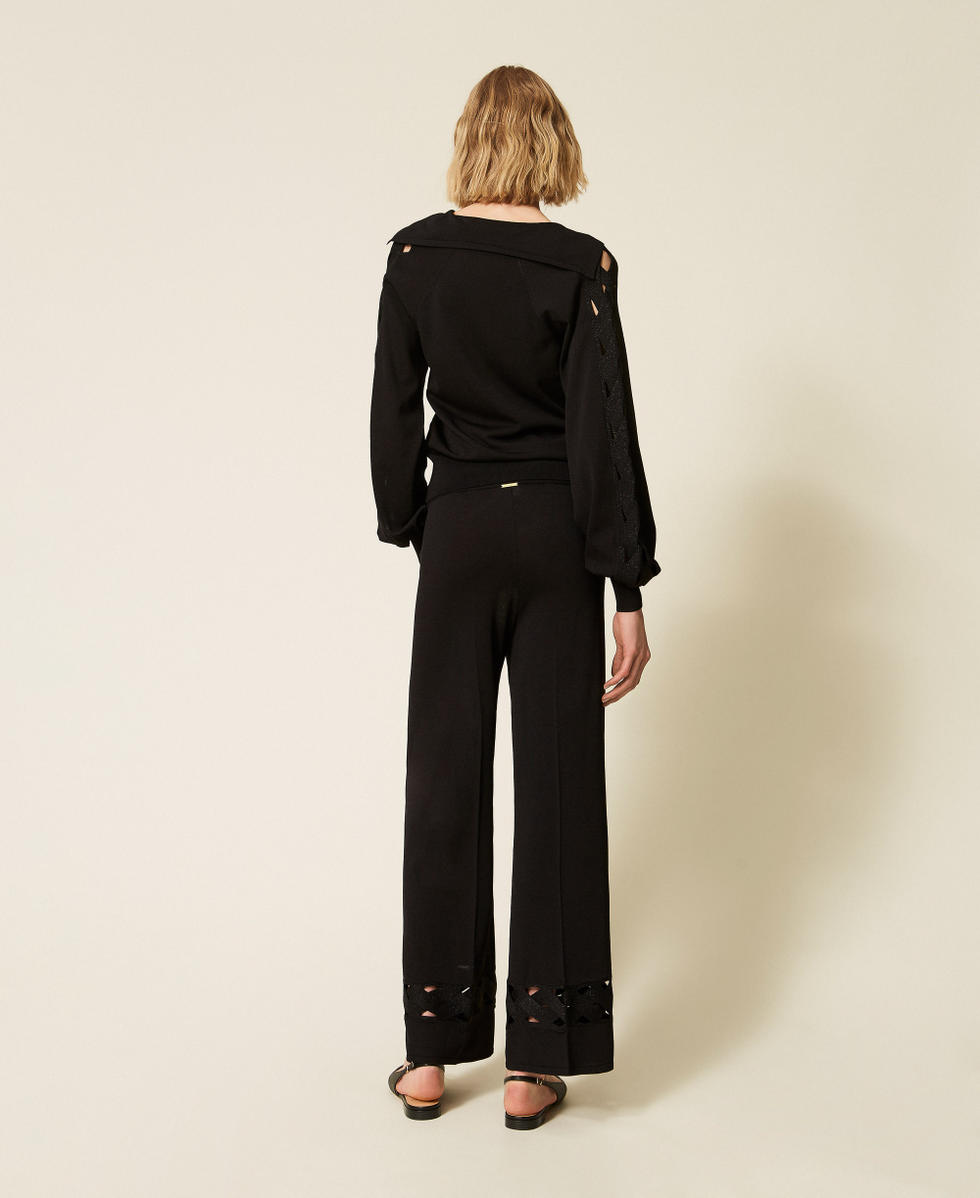 Strickhose mit Zopfmuster Schwarz Frau 261LL3DEE_00006_03