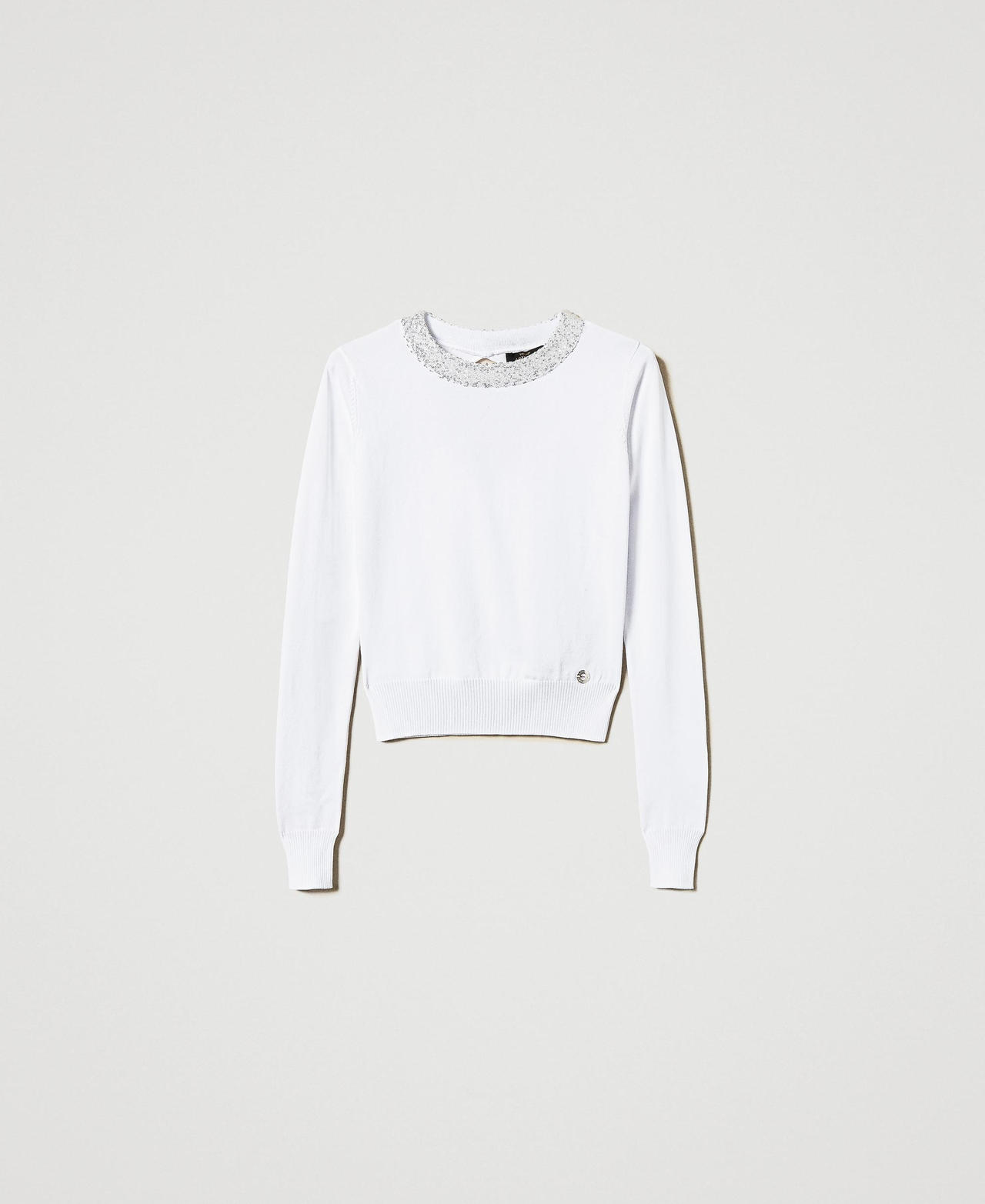 Fitted jumper with sequins "Papers" White Woman 251AP3132_00840_0S